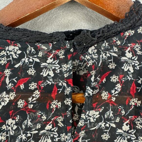 Zara Black Floral Sheer Crochet Peasant Blouse – Size L NWT - Picture 3 of 6